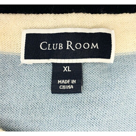 Club Room Men's Sweater Merino Wool Blend Crew Neck Striped Pullover Cream XL - Picture 9 of 11